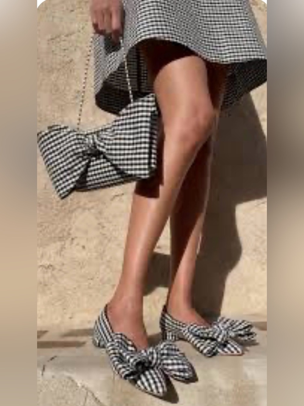 Loeffler Randall Classic beautiful Black & White Gingham Bow Block-Heel Pumps